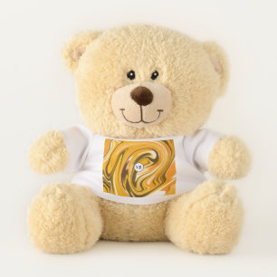Yellow Black acrylic pour marble add name monogram Teddy Bear