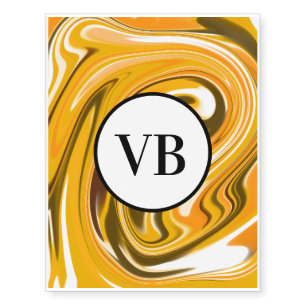 Yellow Black acrylic pour marble add name monogram Temporary Tattoos