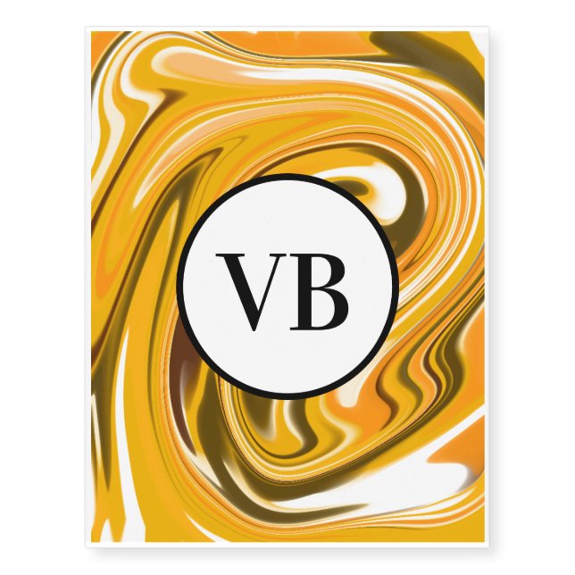 Yellow Black acrylic pour marble add name monogram Temporary Tattoos (Front)