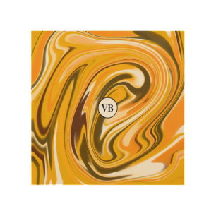 Yellow Black acrylic pour marble add name monogram Wood Wall Art