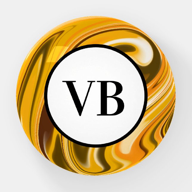 Yellow Black acrylic pour marble add name Paperweight (Front)