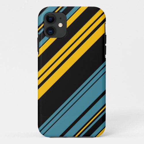 Yellow Black and Blue Stripes Pattern 2 iPhone 11 Case