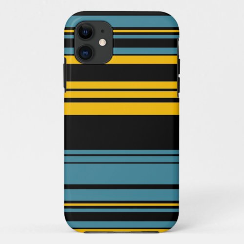 Yellow Black and Blue Stripes Pattern 3 iPhone 11 Case