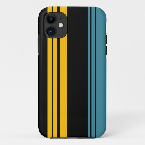 Yellow Black and Blue Stripes Pattern iPhone 11 Case