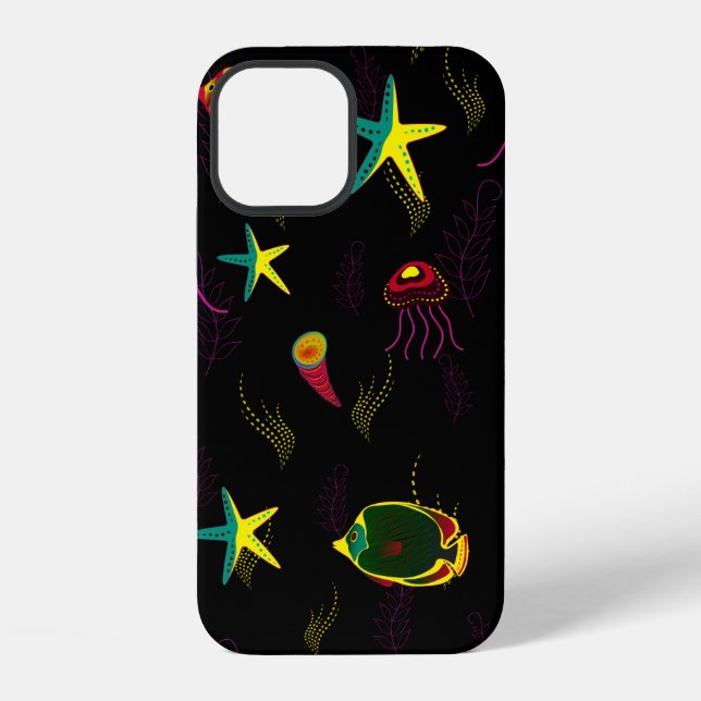 Yellow, black and brown fish seamless pattern. abs iphone case (Back)