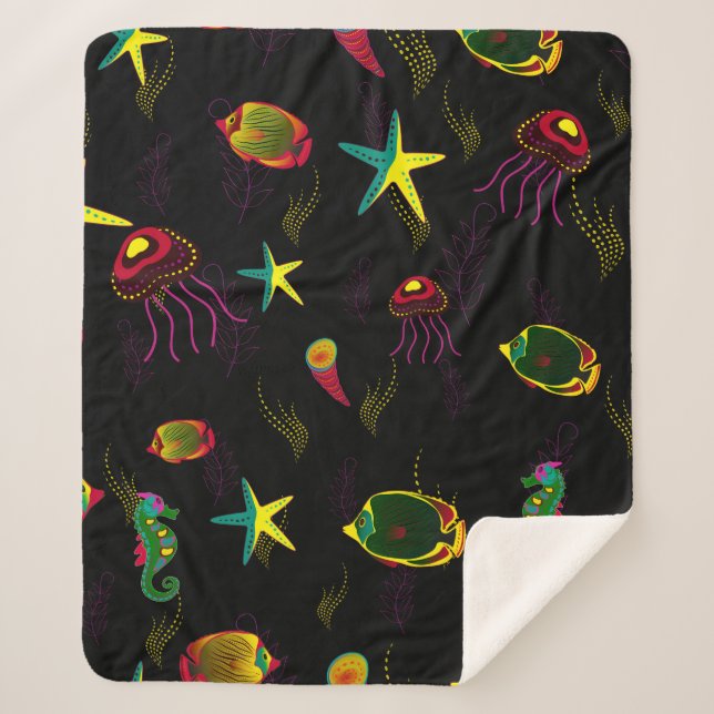 Yellow, black and brown fish seamless pattern. abs sherpa blanket (Front)