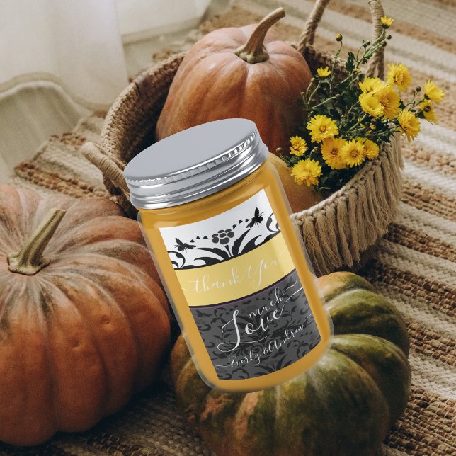 Yellow, Black and Gray Bumble Bee Floral Damask   Label (Creator Uploaded)