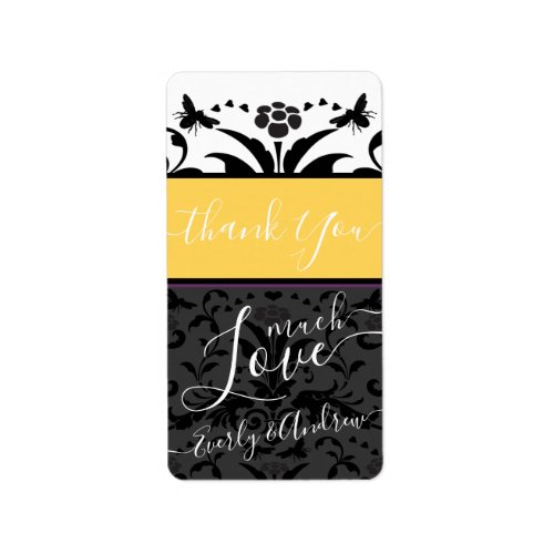 Yellow Black and Gray Bumble Bee Floral Damask   Label