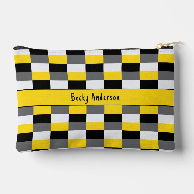 Yellow, Black and Gray Color Combination Accessory Pouch (Back)