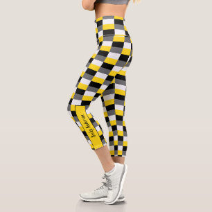 Yellow, Black and Gray Color Combination Capri Leggings