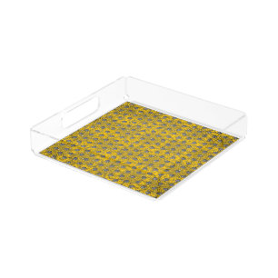 Yellow, Black, and Gray Polka Dots Pattern Acrylic Tray