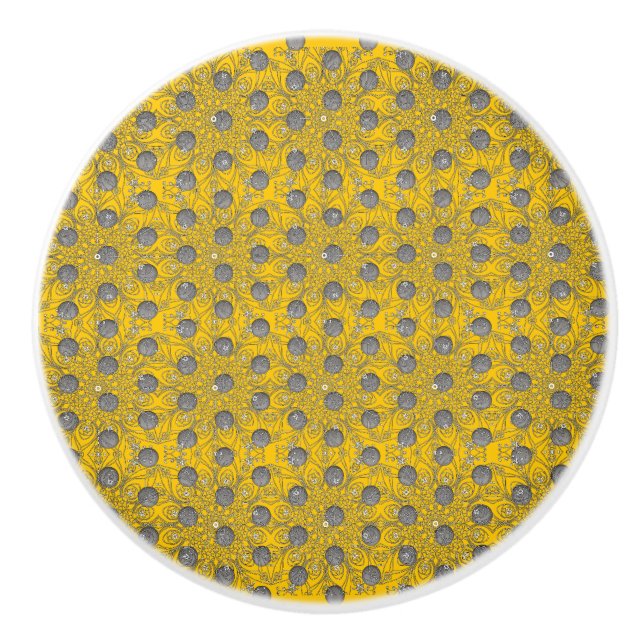 Yellow, Black, and Gray Polka Dots Pattern Ceramic Knob (Front)