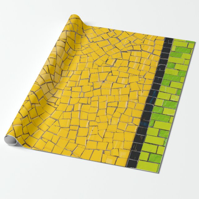 Yellow, black, and green brick wall planning wrapping paper (Unrolled)