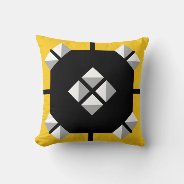 Yellow Black and Grey Geometric Pattern Throw Pillow (Front)