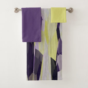 Yellow Black and Purple Abstract     Bath Towel Set