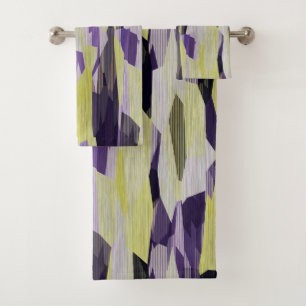 Yellow Black and Purple Abstract Bath Towel Set