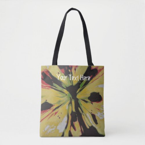 Yellow black and red modern abstract floral tote bag