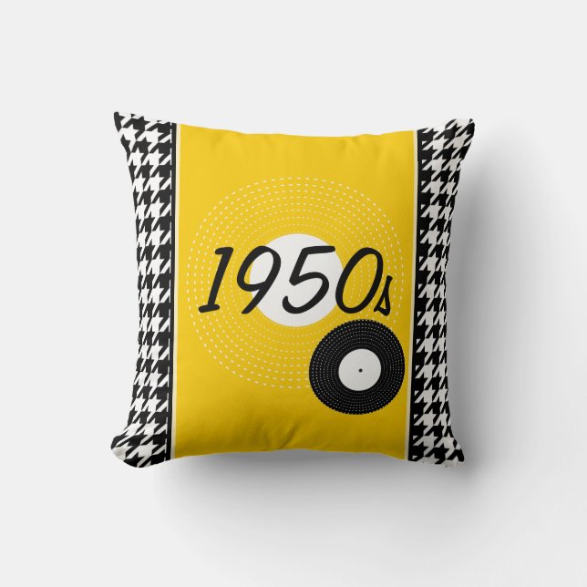 Yellow, black and white 1950s theme Announcement Throw Pillow (Front)