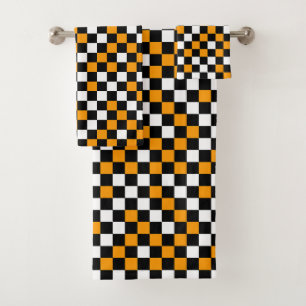Yellow Black and White Checkered Bath Towel Set