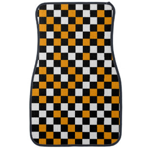 Yellow Black and White Checkered Car Floor Mat