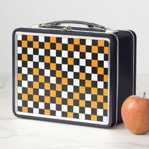 Yellow Black and White Checkered Metal Lunch Box