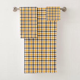 Yellow Black and White Gingham Check Bath Towel Set