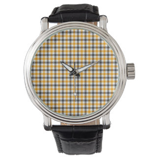 Yellow Black and White Gingham Check Watch