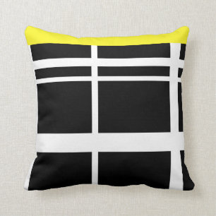 Yellow Black and White lines Throw Pillow