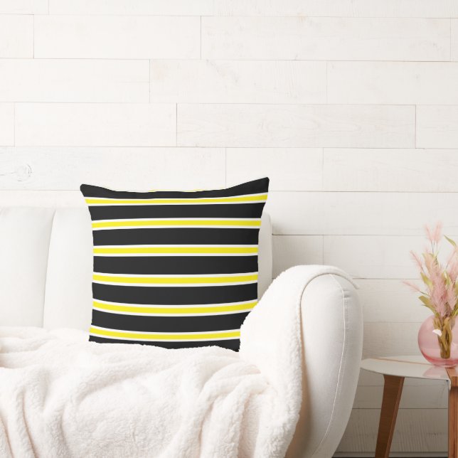 Yellow, Black and White Modern  Throw Pillow (Couch)