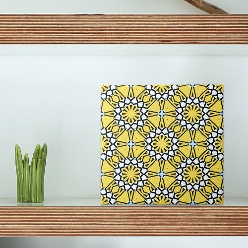 Yellow Black and White Moroccan Mosaic Pattern Ceramic Tile