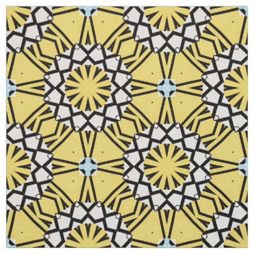 Yellow Black and White Moroccan Mosaic Pattern Fabric