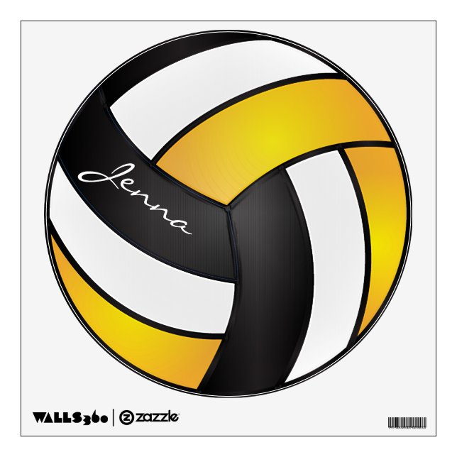 Yellow, Black and White Personalize Volleyball Wall Decal (Front)