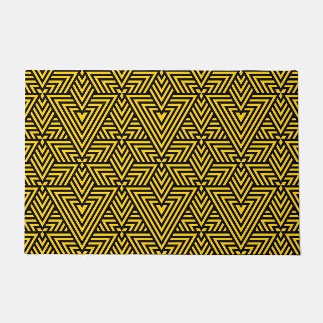 Yellow & Black Art Deco Triangle Seamless Pattern Doormat (Front)