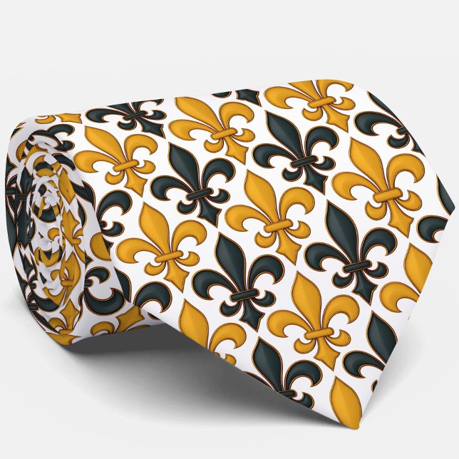 Yellow Black Baroque Fleur-de-lis Pattern Design  Neck Tie (Creator Uploaded)