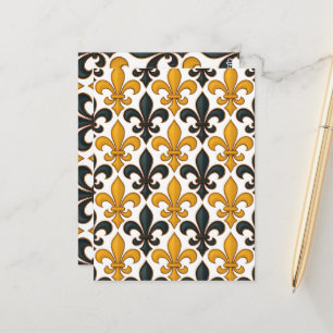 Yellow Black Baroque Fleur-de-lis Pattern Design  Postcard