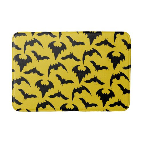 Yellow  Black Bats Halloween Bath Mat