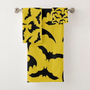 Yellow & Black Bats Halloween Bath Towel Set