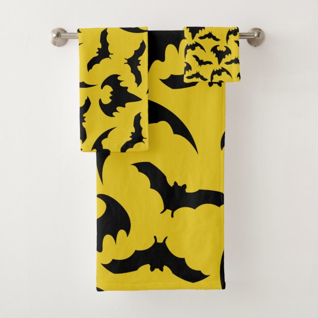 Yellow & Black Bats Halloween Bath Towel Set (Insitu)