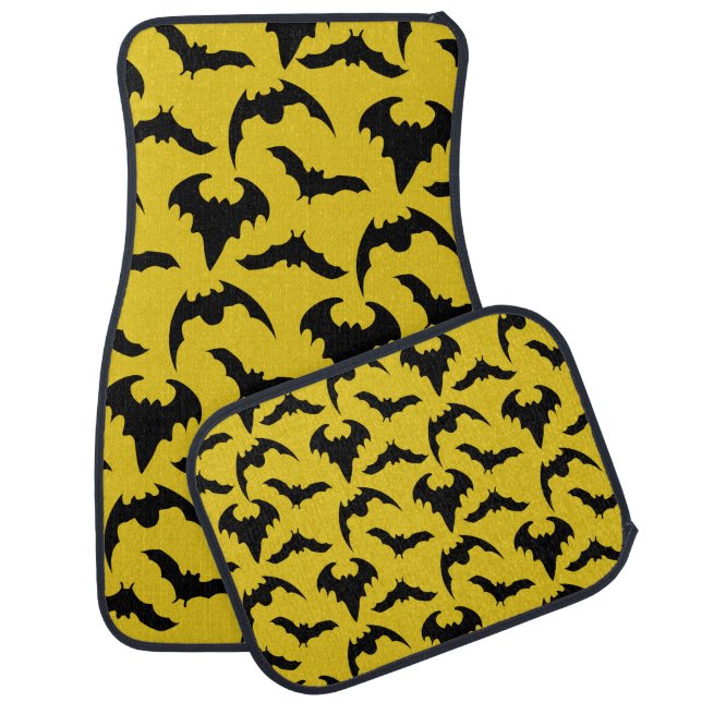 Yellow & Black Bats Halloween Car Floor Mat (Set)