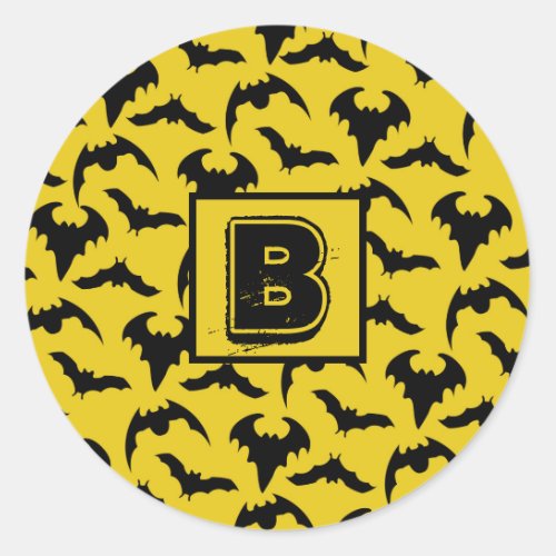 Yellow  Black Bats Halloween Classic Round Sticker