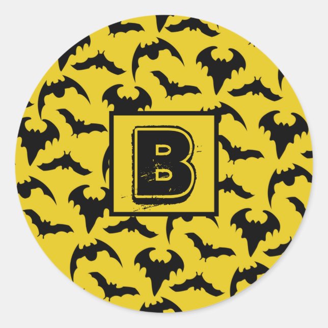 Yellow & Black Bats Halloween Classic Round Sticker (Front)