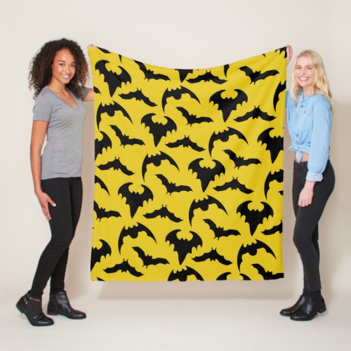 Yellow  Black Bats Halloween Fleece Blanket