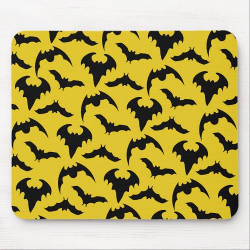 Yellow  Black Bats Halloween Mouse Pad