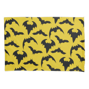 Yellow & Black Bats Halloween Novelty Graphic Pillow Case