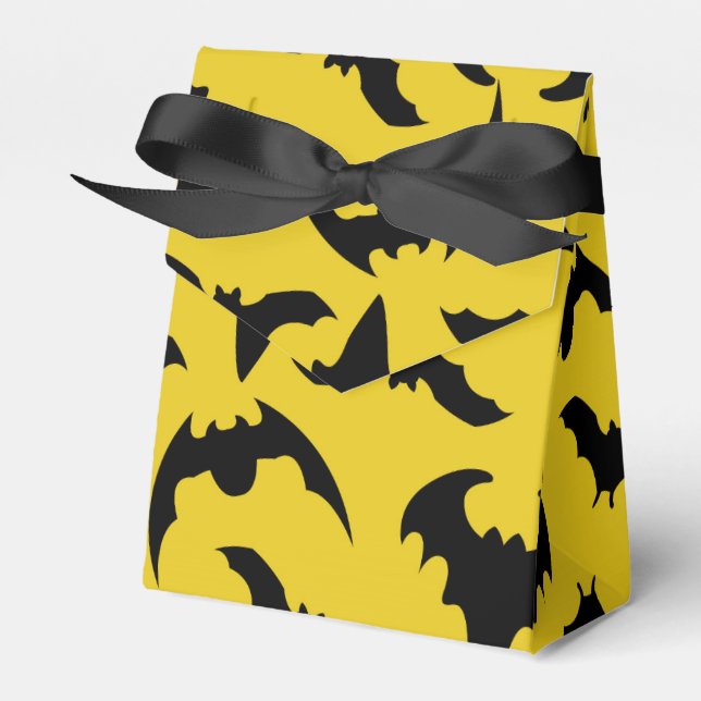 Yellow & Black Bats Halloween Party Favor Boxes (Front Side)