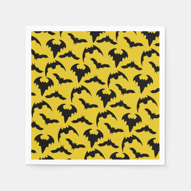 Yellow & Black Bats Halloween Party Napkins (Front)
