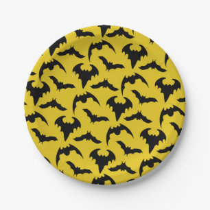 Yellow & Black Bats Halloween Party Paper Plates