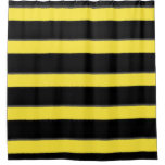 [ Thumbnail: Yellow, Black Bee-Inspired Stripes Shower Curtain ]