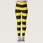[ Thumbnail: Yellow & Black Bee-Like Stripes Leggings ]