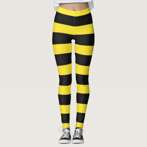 Yellow  Black Bee_Like Stripes Leggings